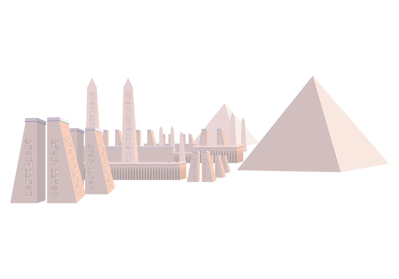 Ancient Egyptian pyramid vector graphic. A series of ancient Egyptian architectural structures with distinct pyramids vector graphic. Historical ancient Egyptian city vector graphic. Vector graphic with CC0 license, best for a variety of projects, including designs, animations, and more.