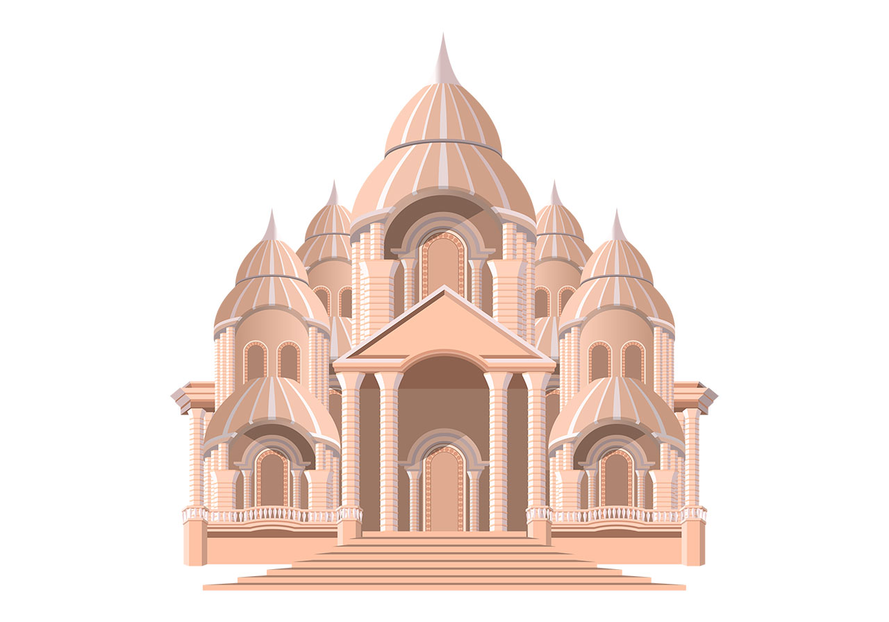 Castle, temple, pagoda vector graphic. Stunning terracotta temple vector graphic. An ornate, multi-domed architectural structure of a pagoda, temple vector graphic. Beautiful palace vector graphic. Vector graphic with CC0 license, best for a variety of projects, including designs, animations, and more.