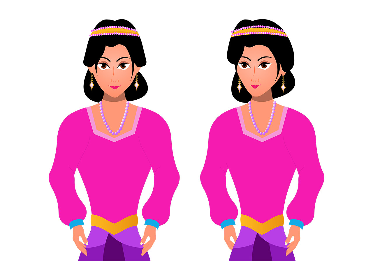 Character, cartoon, princess vector graphic. A set of a fairytale princess from different angles of view, vector graphic. Front view and angled view of a princess, cartoon, character vector graphic. Vector graphic with CC0 license, best for a variety of projects, including designs, animations, and more.