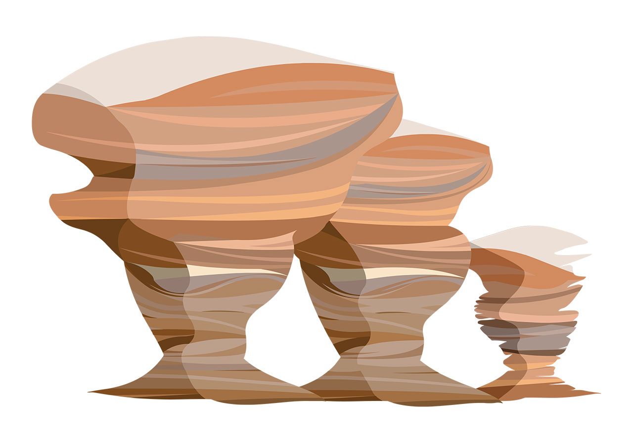 Desert sandstone, rock vector graphic. A set of clusters of abstract, geological formations of sandstone boulders, vector graphic. A set of brown desert sandstones, rocks, and boulders, vector graphic. Vector graphic with CC0 license, best for a variety of projects, including designs, animations, and more.
