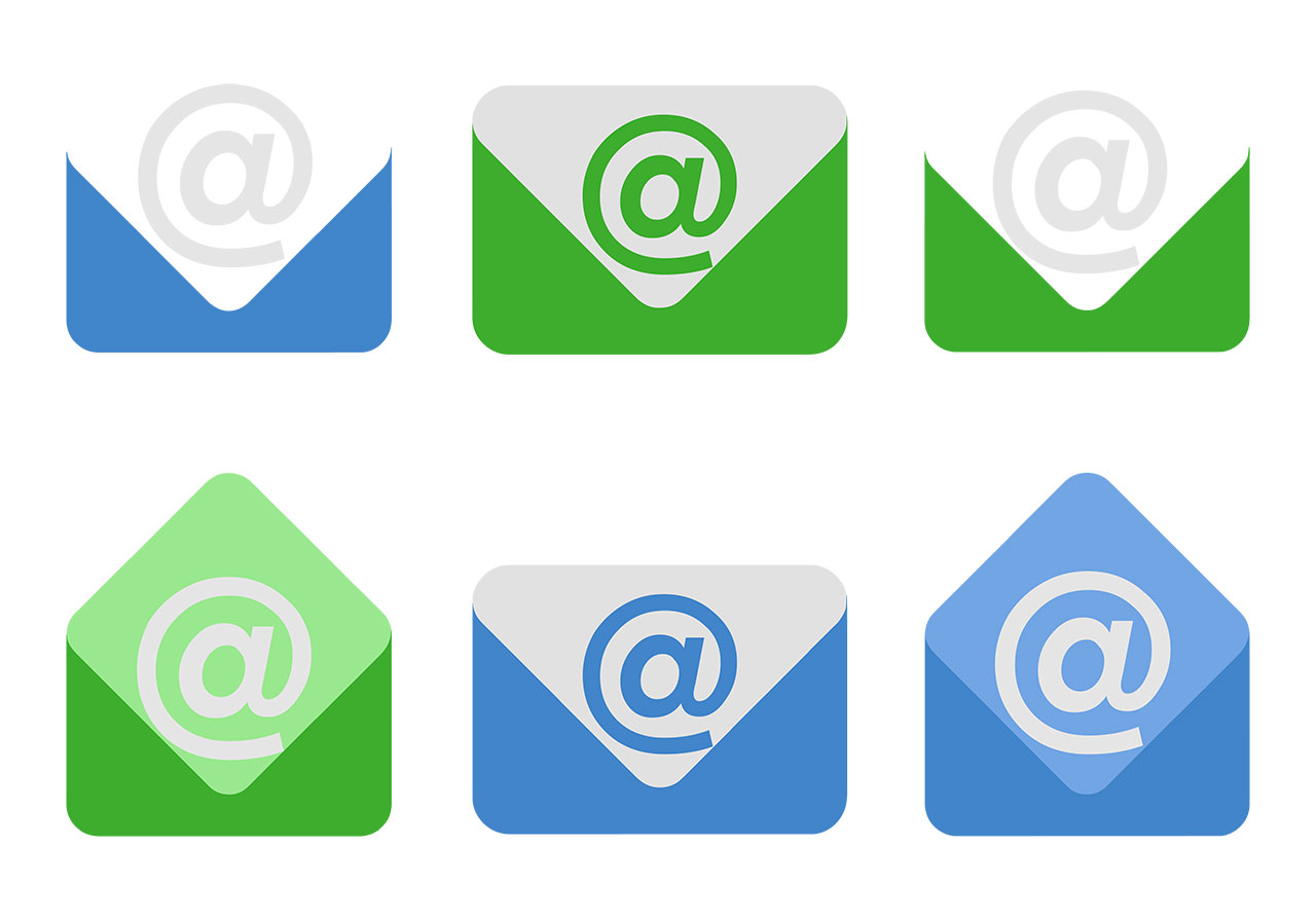 Email logo, icon vector graphic. Set of email logo, icon vector graphic. Six stylized icons representing email envelopes vector graphic. Beautiful email logo, icon vector graphic. Vector graphic with CC0 license, best for a variety of projects, including designs, animations, and more.