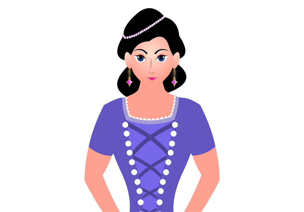 Fairytale princess, character vector graphic. Cute, cartoon princess vector graphic. Beautiful portrait of a young princess vector graphic. Cute, fairytale princess in a blue dress vector graphic. Vector graphic with CC0 license, best for a variety of projects, including designs, animations, and more.