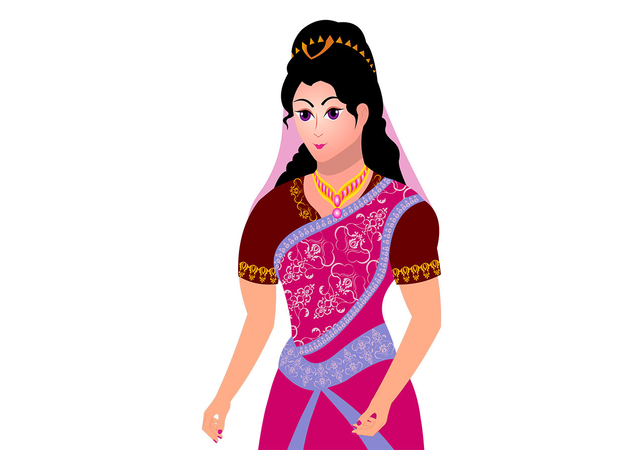 Fairytale princess, queen vector graphic. A young princess in a saree vector graphic. Fairytale princess, cartoon, character vector graphic. Beautiful fairytale princess vector graphic. Vector graphic with CC0 license, best for a variety of projects, including designs, animations, and more.