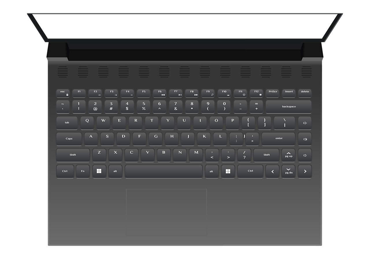 Laptop, computer, notebook vector graphic. A modern, open laptop computer, viewed from directly above, vector graphic. Beautiful grey laptop, notebook from above view vector graphic. Vector graphic with CC0 license, best for a variety of projects, including designs, animations, and more.