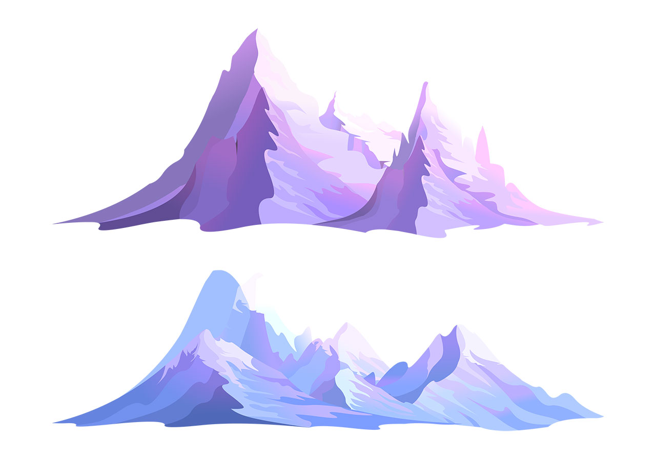 Mountains, hills, peaks vector graphic. A set of two stunning mountains vector graphic. A set of beautiful pink and blue mountain vector graphics. Two distinct mountain ranges vector graphic. Vector graphic with CC0 license, best for a variety of projects, including designs, animations, and more.