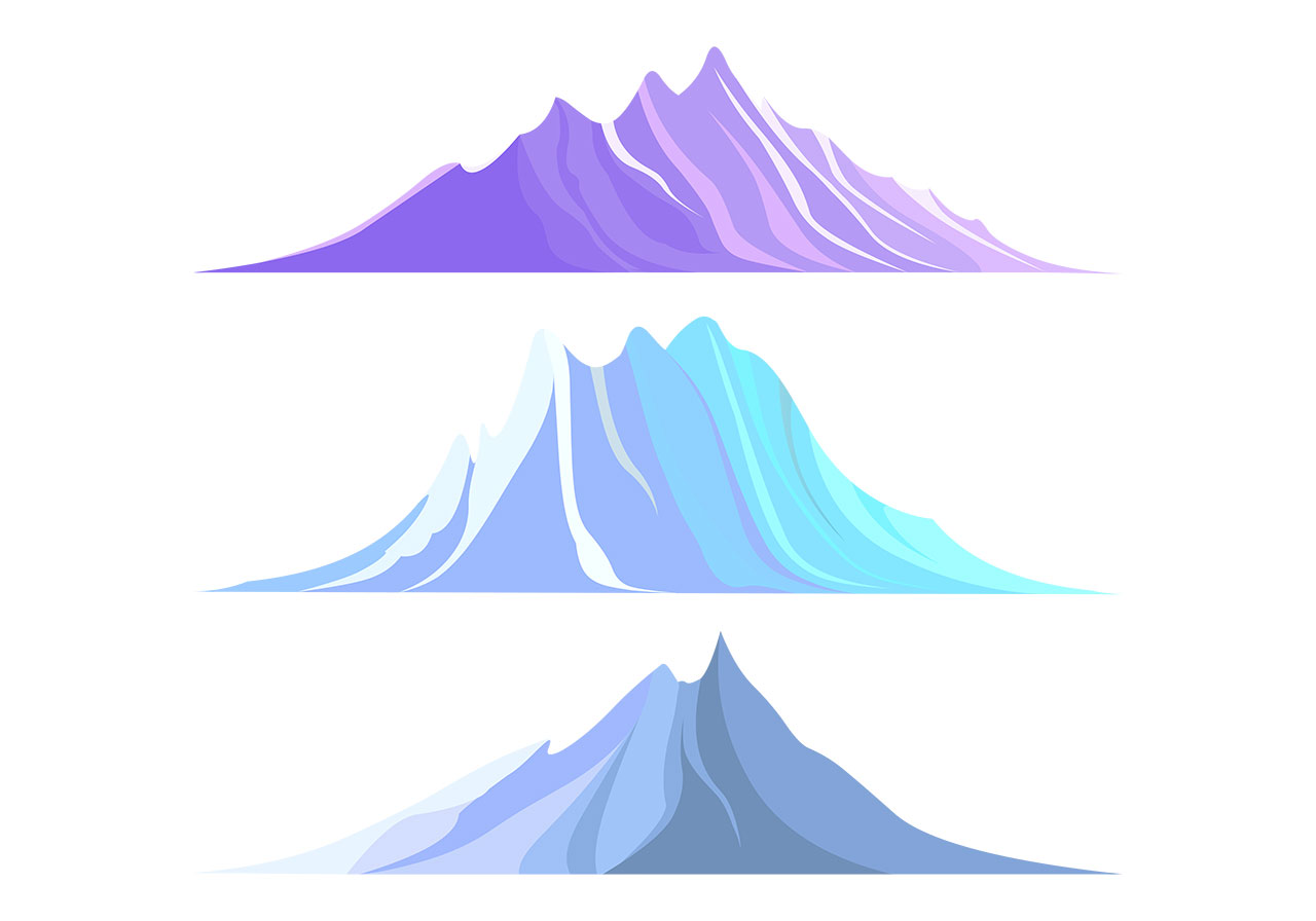 Mountains, hills set vector graphic. Set of beautiful mountains, hills vector graphic. Three stylized, colourful mountains, hills vector graphic. Beautiful mountain, hill vector graphic. Vector graphic with CC0 license, best for a variety of projects, including designs, animations, and more.