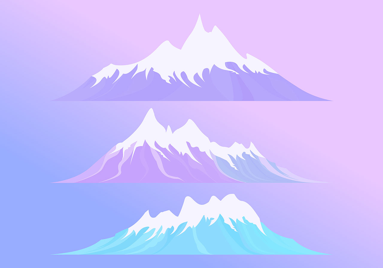 Simple mountain, hill vector graphic. Set of three simple mountains, hills, vector graphic. Stylized, snow-capped mountain ranges vector graphic. Distinct mountains, hills with sharp, pointed peaks vector graphic. Vector graphic with CC0 license, best for a variety of projects, including designs, animations, and more.