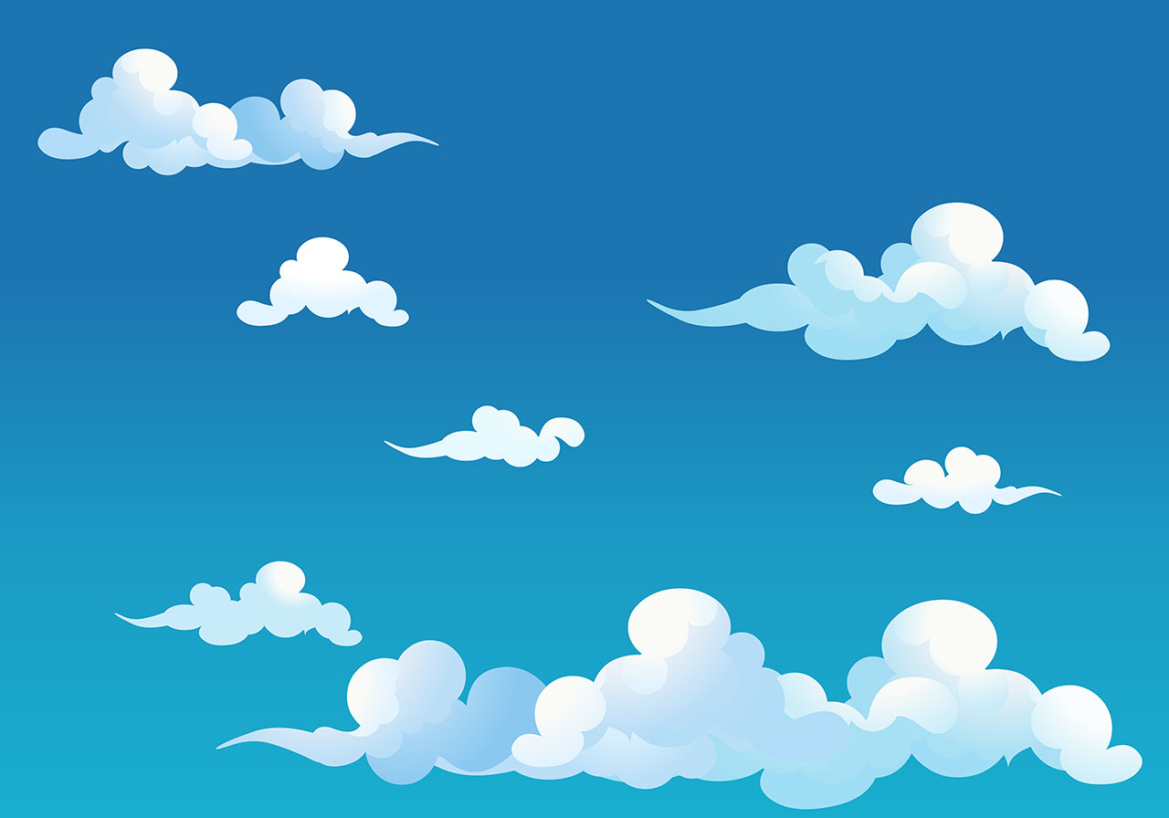 Sky, white clouds vector graphic. Beautiful white clouds in an expansive, gradient blue sky background vector graphic. Stunning white clouds in blue sky vector graphic. Vector graphic with CC0 license, best for a variety of projects, including designs, animations, and more.