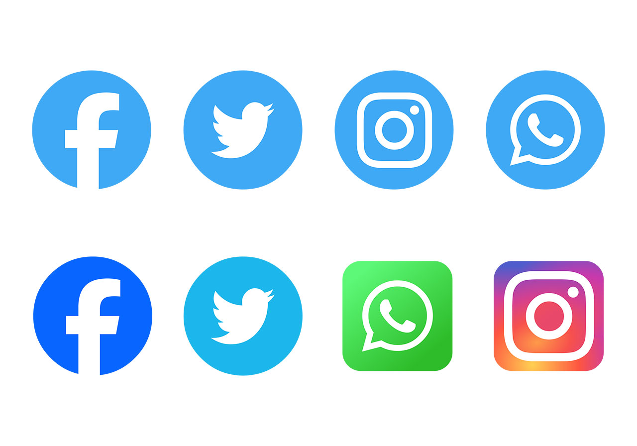 Social media icon vector graphic. Set of four major social media and communication platforms, Facebook, Twitter, Instagram, and WhatsApp icons, logo vector graphic. Simple social media icon, logo vector graphic. Vector graphic with CC0 license, best for a variety of projects, including designs, animations, and more.