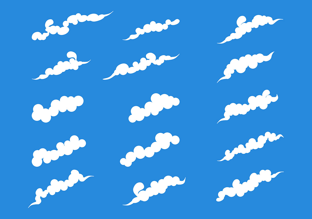 White clouds, clouds vector graphic. A set of distinct, stylized representations of clouds, vector graphics. Simple 2d white clouds vector graphic. Beautiful cartoon clouds vector graphic. Vector graphic with CC0 license, best for a variety of projects, including designs, animations, and more.