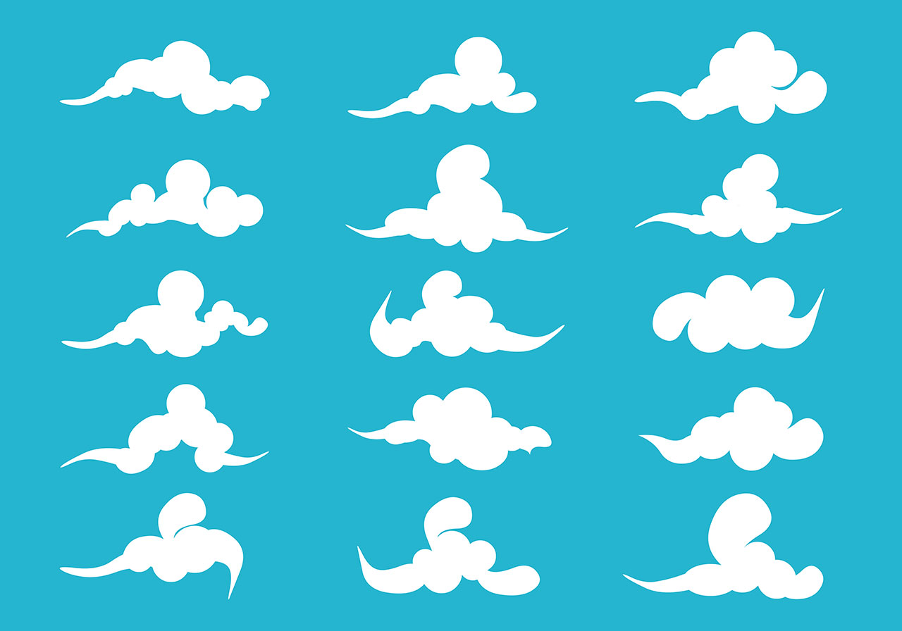 2d white clouds vector graphic. Set of 2d white clouds vector graphics. A collection of stylized white clouds vector graphics. Clouds set vector graphic. Vector graphic with CC0 license, best for a variety of projects, including designs, animations, and more.