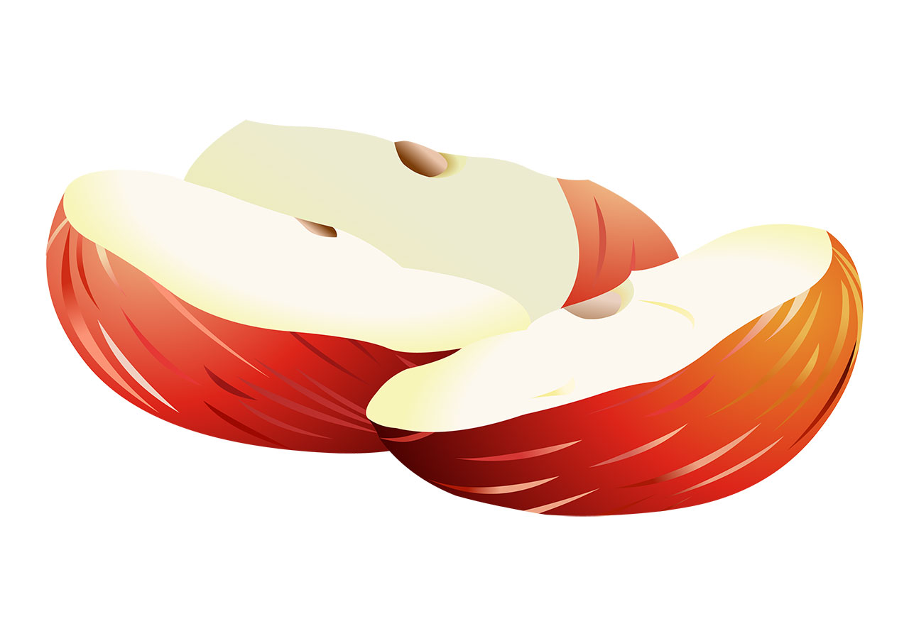 Apple slices, fruits vector graphic. Beautiful ripe, red apple slices vector graphic. Three wedges of a red apple, presented in a stylized manner vector graphic. Vector graphic with CC0 license, best for a variety of projects, including designs, animations, and more.