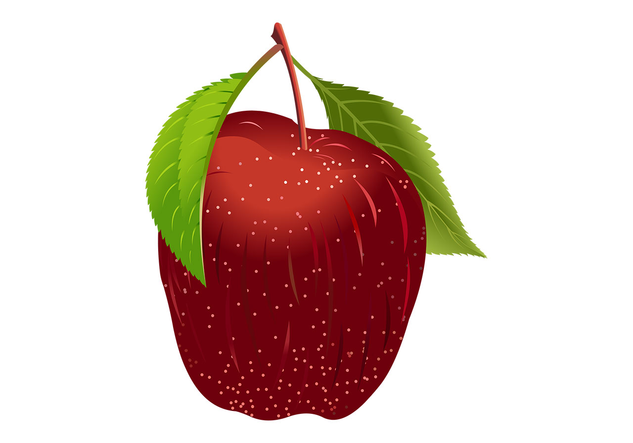 Apple with leaves vector graphic. Fresh, ripe, red apple with green leaves vector graphic. A single, ripe apple, centrally positioned and rendered in a realistic yet slightly stylized manner, vector graphic. Vector graphic with CC0 license, best for a variety of projects, including designs, animations, and more.