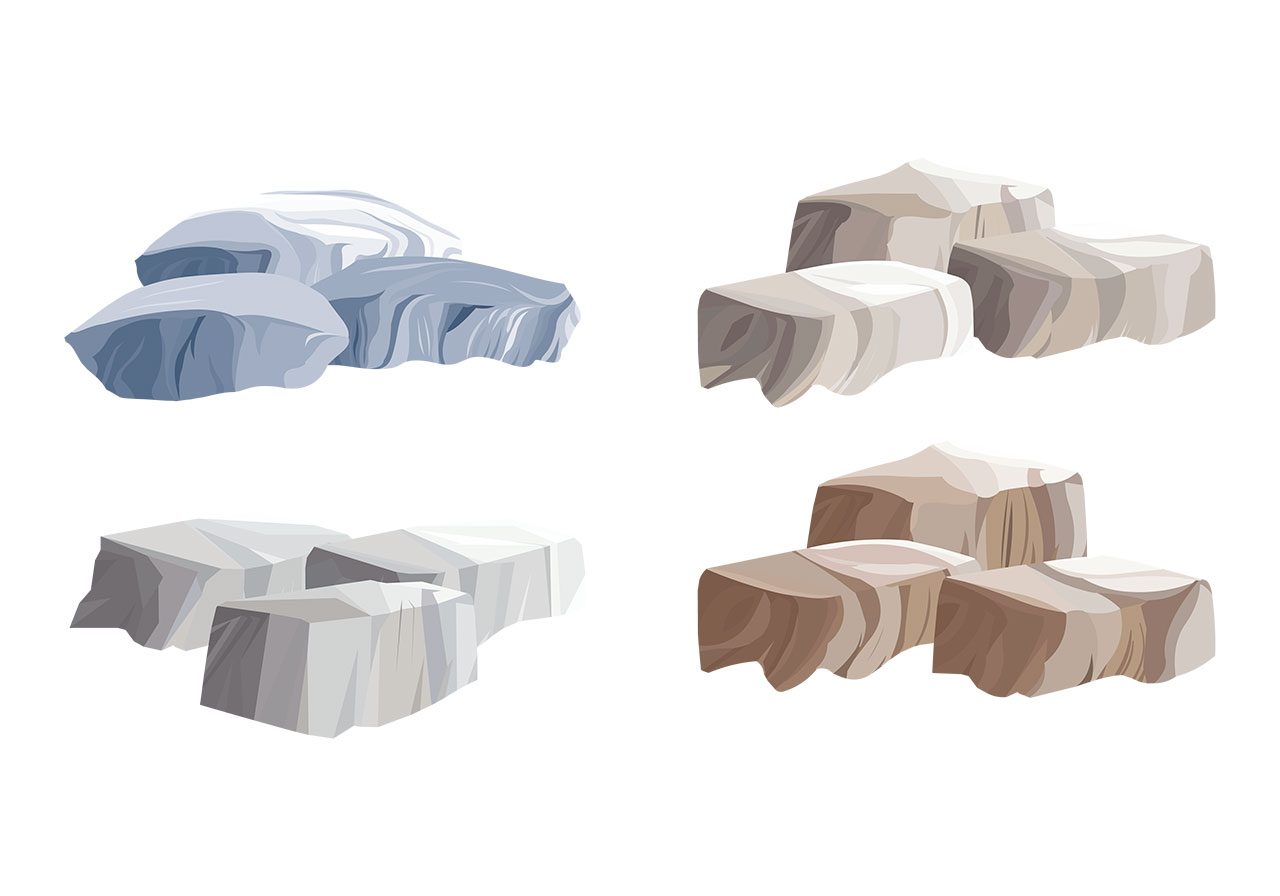 Boulders, stones, minerals vector graphic. Set of boulders, mineral rocks vector graphic. Rocks, stones, boulders, minerals vector graphic. Vector graphic with CC0 license, best for a variety of projects, including designs, animations, and more.
