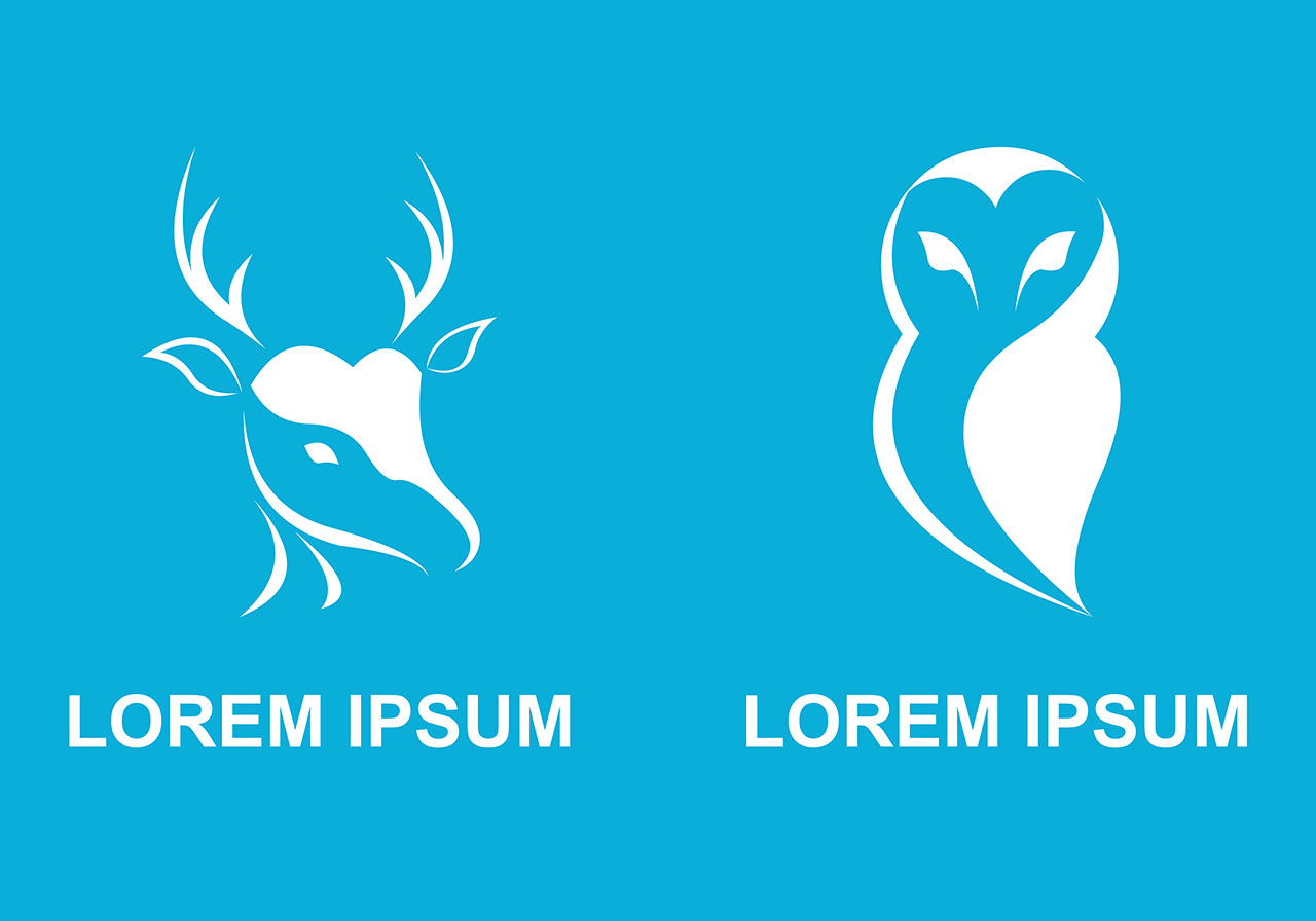 Brand, logo, icon vector graphic. White deer, owl logos, icons, and brands vector graphic. Two distinct stylized logos, icons, and brands vector graphics. Beautiful logo, icon vector graphic. Vector graphic with CC0 license, best for a variety of projects, including designs, animations, and more.