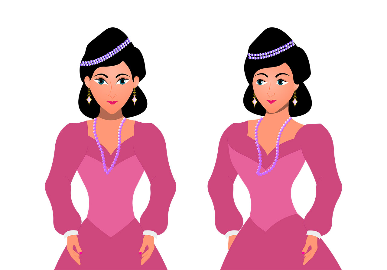Cartoon, character, princess vector graphic. Set of two cartoon princess vector graphics. Two different angles of view of a cartoon princess vector graphic. Vector graphic with CC0 license, best for a variety of projects, including designs, animations, and more.