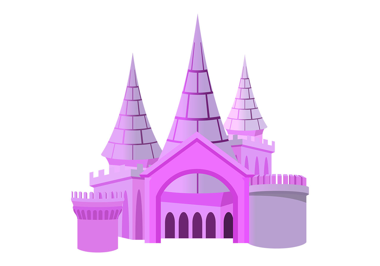 Castle, fort, palace vector graphic. Beautiful cartoon castle vector graphic. Stunning fairytale castle, fort, palace vector graphic. A whimsical, stylized castle rendered in shades of pink and purple vector graphic. Vector graphic with CC0 license, best for a variety of projects, including designs, animations, and more.