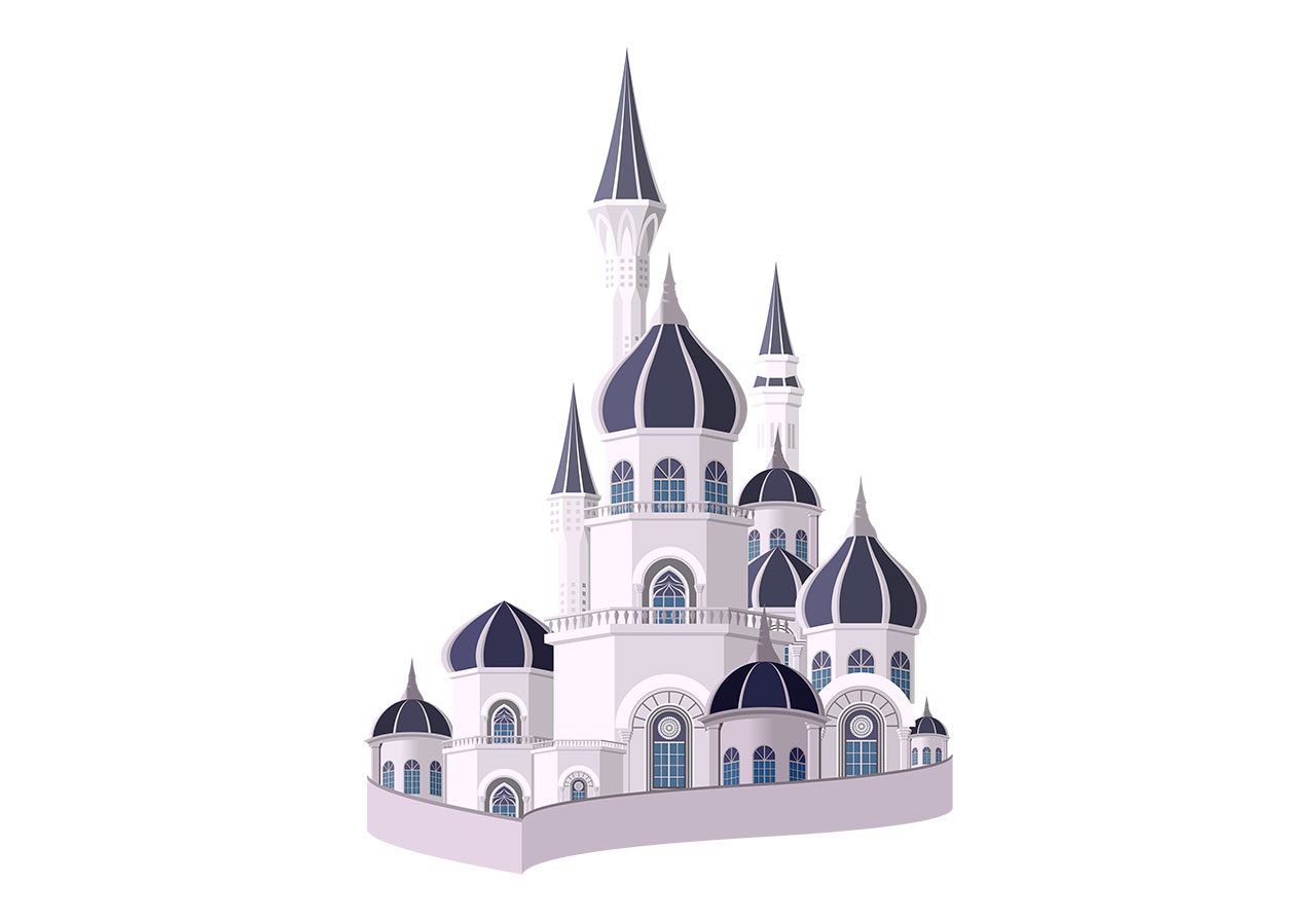 Castle, fort, temple vector graphic. Beautiful blue fairytale castle vector graphic. A stylized grand palace or fortress vector graphic. Cartoon castle vector graphic. Vector graphic with CC0 license, best for a variety of projects, including designs, animations, and more.