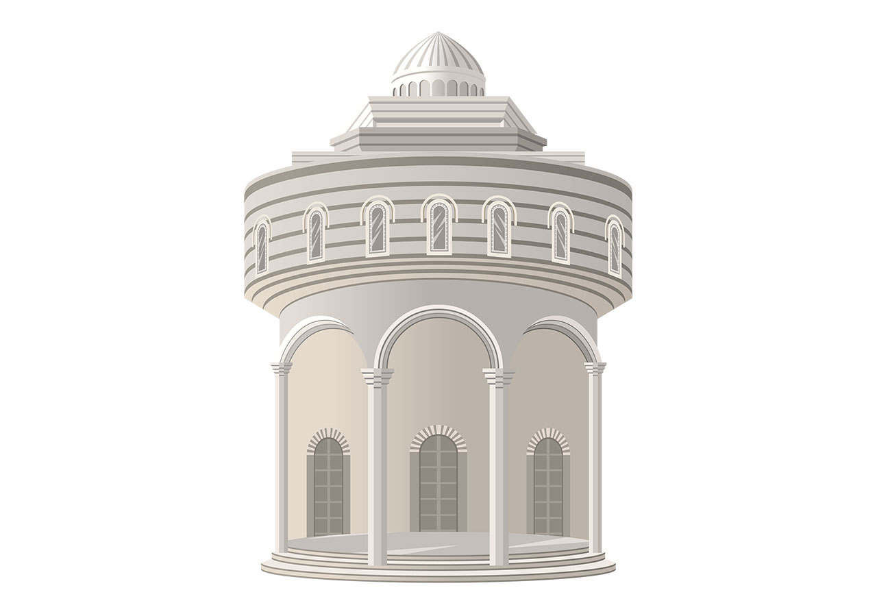 Castle, temple, palace vector graphic. Grey temple, palace vector graphic. Beautiful temple, castle vector graphic. Classic design of a temple with multiple levels of arches vector graphic. Vector graphic with CC0 license, best for a variety of projects, including designs, animations, and more.