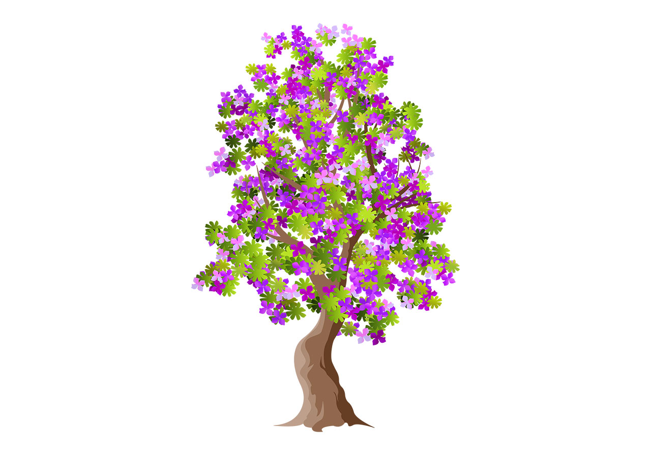 Cherry flowering tree vector graphic. Stunning cherry, sakura tree vector graphic. A stylized, blooming, tall tree vector graphic. A tree with a profusion of small, clustered flowers and vibrant green leaves, vector graphic. Vector graphic with CC0 license, best for a variety of projects, including designs, animations, and more.