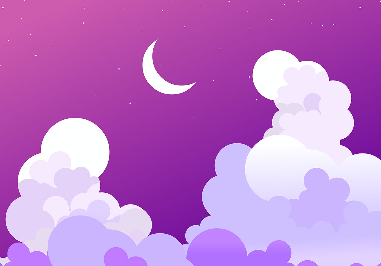 Clouds, moonlit night vector graphic. A crescent moon and stylized clouds against a night sky vector graphic. Beautiful clouds in moonlit night sky vector graphic. Clouds at moonlit night vector graphic. Vector graphic with CC0 license, best for a variety of projects, including designs, animations, and more.