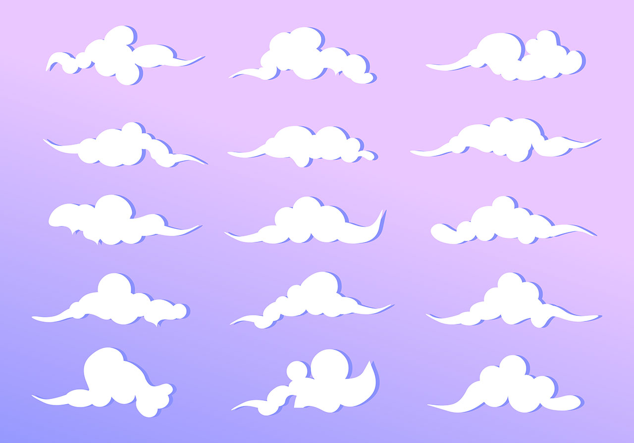 Clouds, white clouds vector graphic. Set of beautiful white clouds vector graphic. A collection of stylized cloud vector graphics. Stunning white cartoon clouds vector graphic. Vector graphic with CC0 license, best for a variety of projects, including designs, animations, and more.