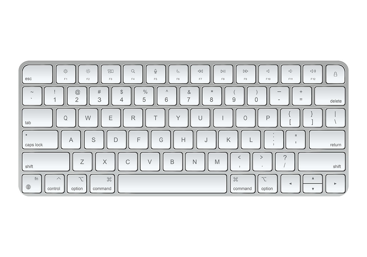 Computer, keyboard, laptop vector graphic. A modern, silver-colored computer keyboard vector graphic. White apple keyboard vector graphic. Vector graphic with CC0 license, best for a variety of projects, including designs, animations, and more.