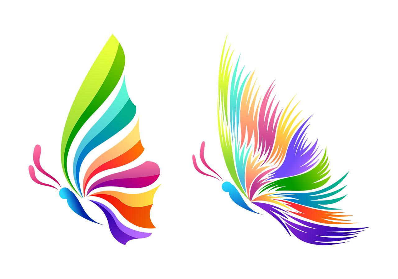 Decorative butterfly design vector graphic. Beautiful insects, animals, butterflies design, pattern vector graphic. Two stylized representations of butterflies vector graphic. Vector graphic with CC0 license, best for a variety of projects, including designs, animations, and more.