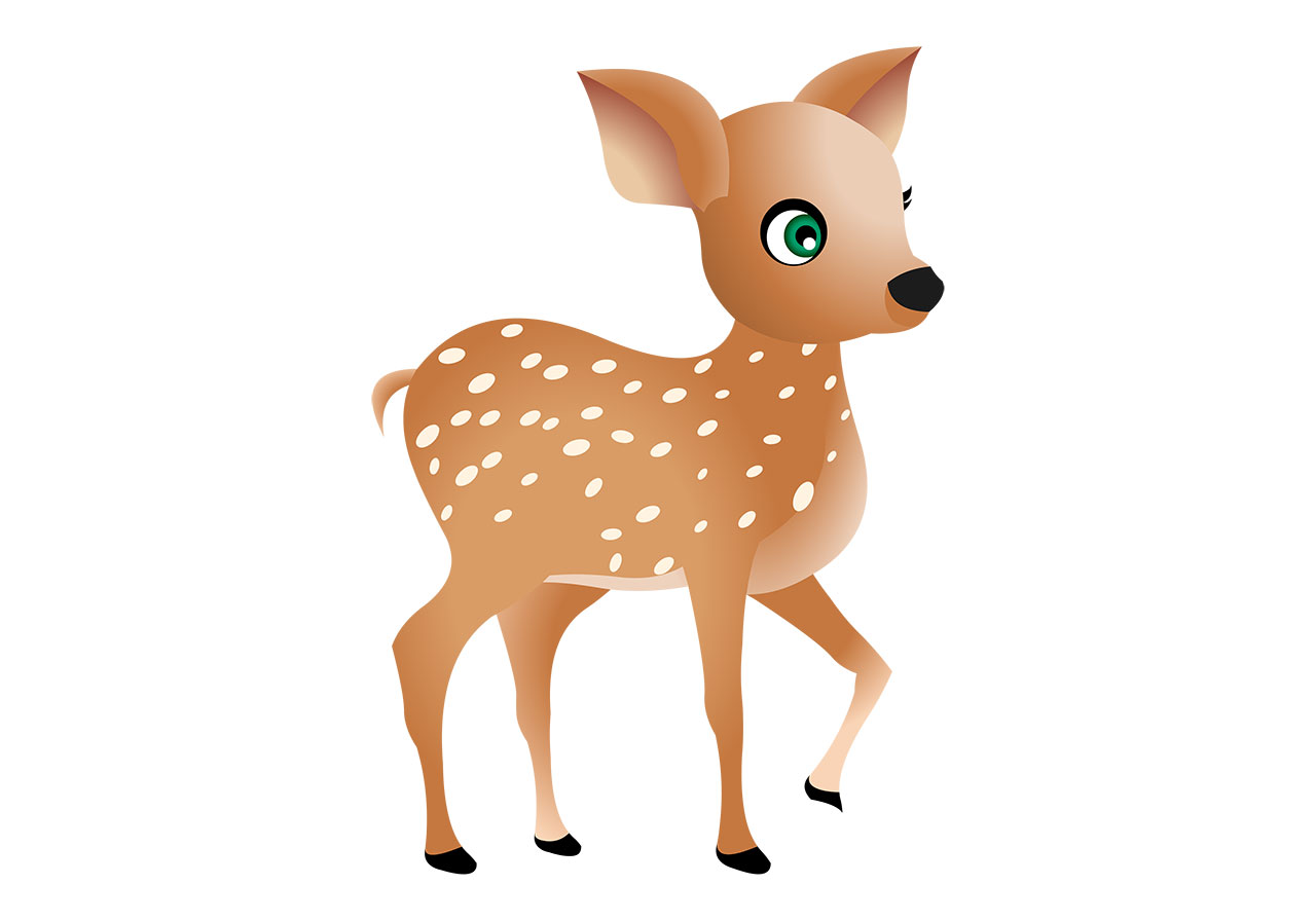 Fawn, deer, animal vector graphic. A cute cartoon baby deer cub vector graphic. A young deer, specifically a fawn, vector graphic. A fawn in a three-quarter profile vector graphic. Vector graphic with CC0 license, best for a variety of projects, including designs, animations, and more.