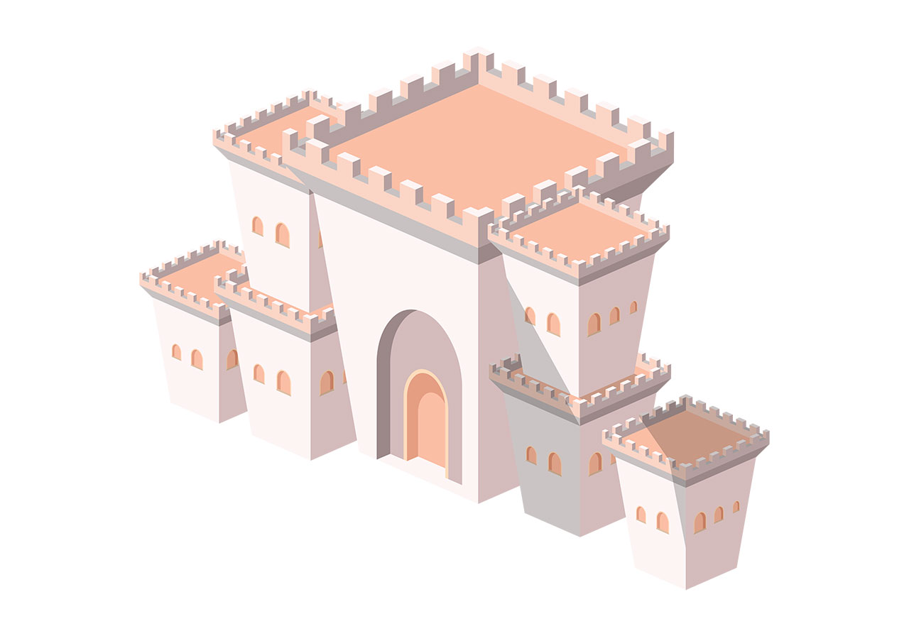 Fort, 3d castle vector graphic. Beautiful fairytale castle vector graphic. A stylized, multi-turreted castle vector graphic. Cartoon castle, fort vector graphic. Vector graphic with CC0 license, best for a variety of projects, including designs, animations, and more.