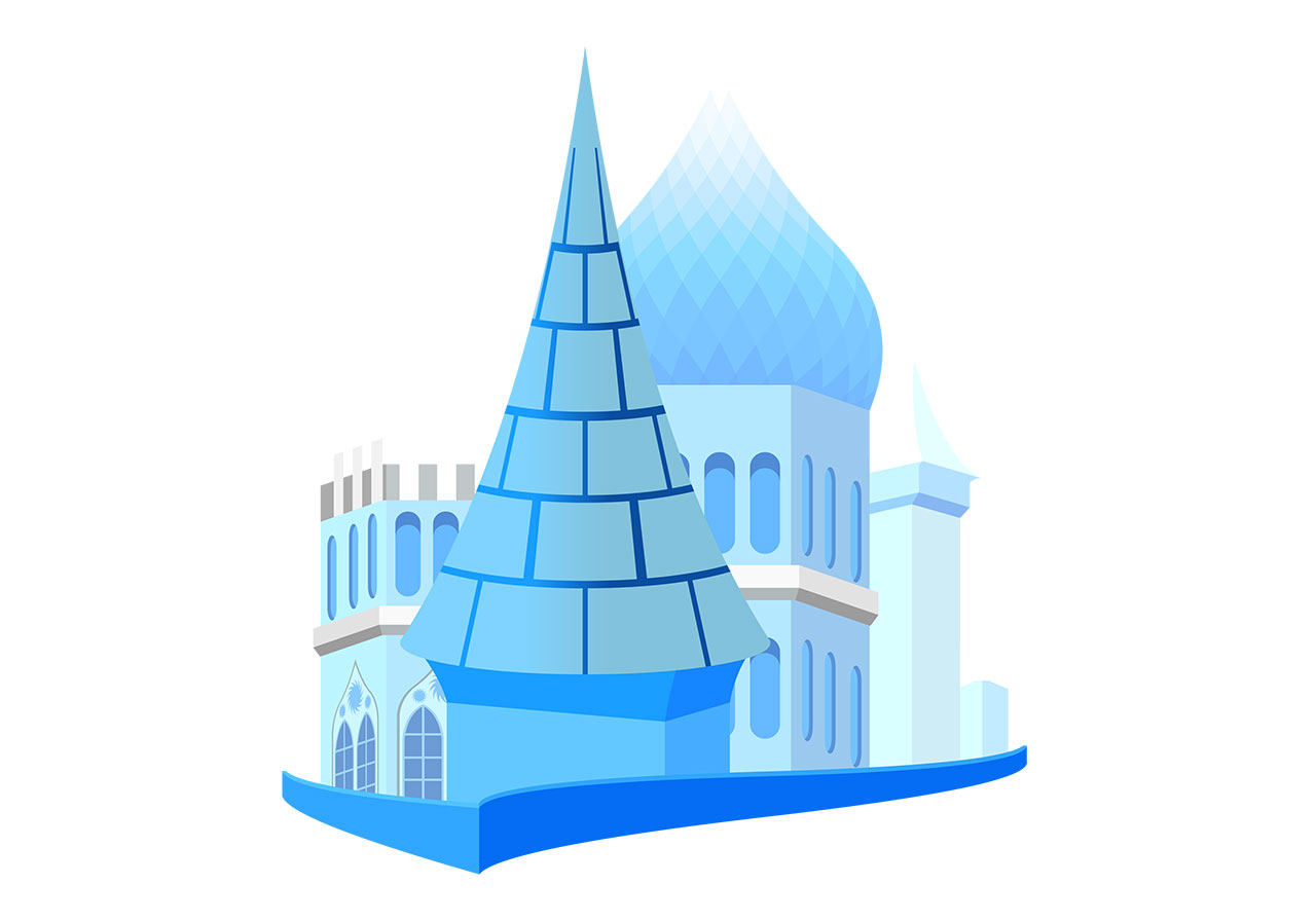 Fort, fairytale castle vector graphic. Beautiful blue castle vector graphic. A stylized, fantastical castle, palace vector graphic. Blue fairytale fort vector graphic. Vector graphic with CC0 license, best for a variety of projects, including designs, animations, and more.