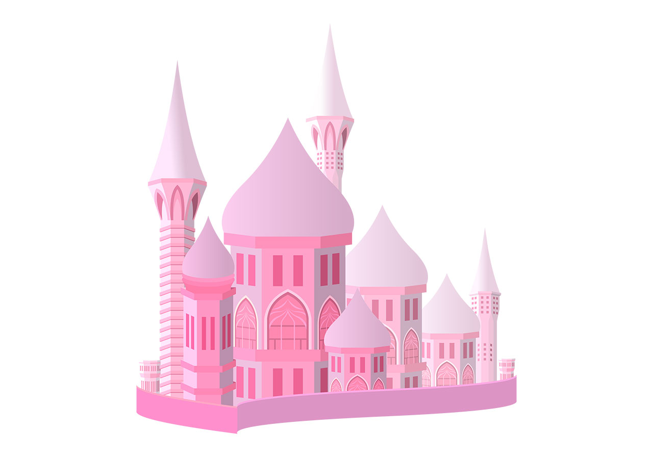 Fort, temple, castle vector graphic. Beautiful pink castle, fort, temple vector graphic. Stunning fairytale castle vector graphic. A fantasy-inspired castle or palace rendered in shades of pink and white vector graphic. Vector graphic with CC0 license, best for a variety of projects, including designs, animations, and more.