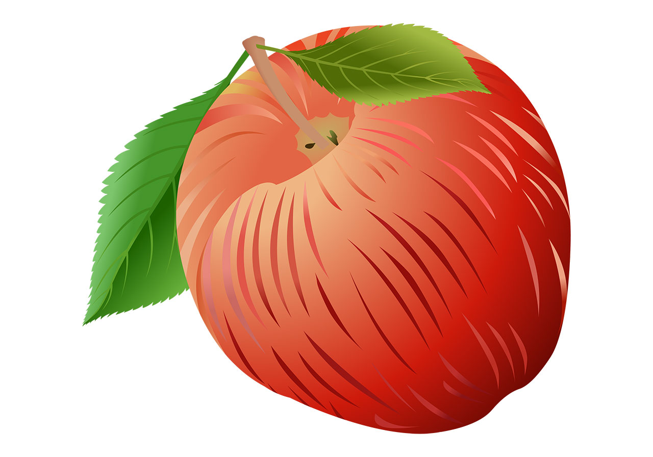 Fruit, red apple vector graphic. Red, ripe apple with green leaves vector graphic. Fruit with leaves vector graphic. A single, ripe apple depicted in a detailed style with leaves vector graphic. Vector graphic with CC0 license, best for a variety of projects, including designs, animations, and more.