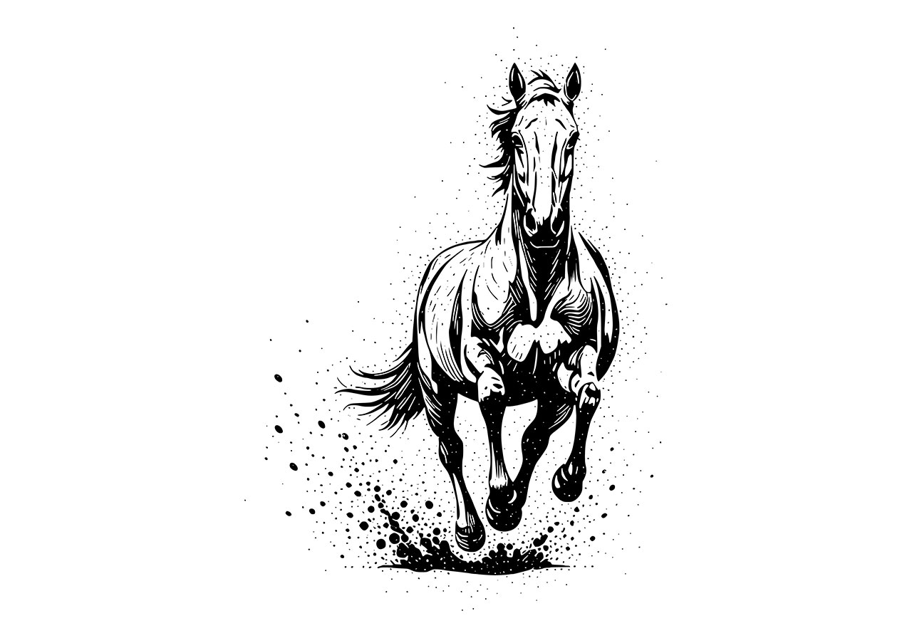 Galloping horse, animal vector graphic. Black and white clip art of galloping horse vector graphic. Running horse line art vector graphic. Horse, animal clip art, line art vector graphic. Vector graphic with CC0 license, best for a variety of projects, including designs, animations, and more.