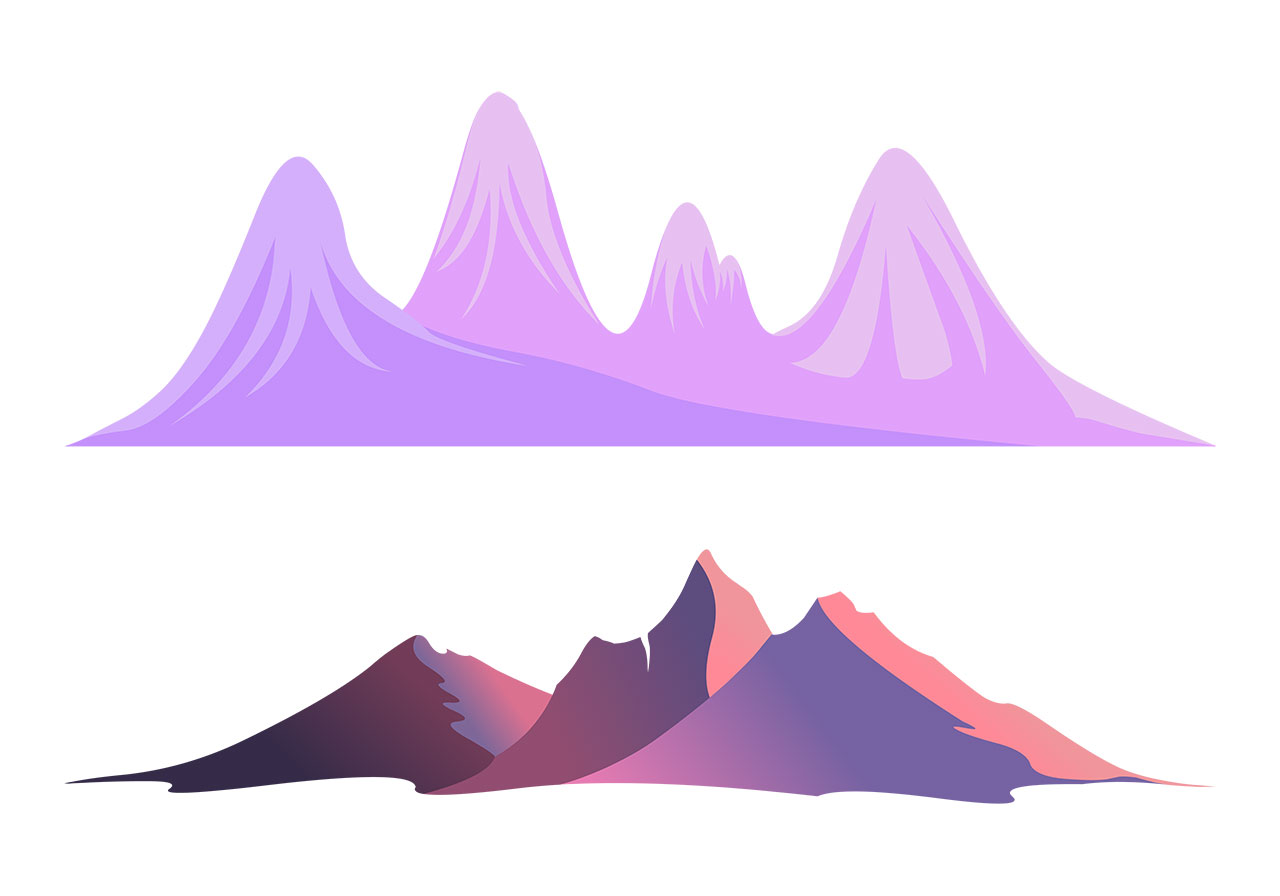 Hills, mountain ranges vector graphic. Set of distant mountains vector graphic. Set of two distinct, stylized mountain ranges vector graphic. Mountains, peaks, hills vector graphic. Vector graphic with CC0 license, best for a variety of projects, including designs, animations, and more.