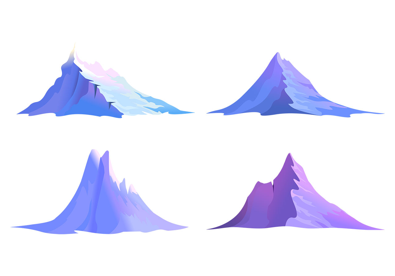 Hills, mountains, peaks vector graphic. A set of colourful mountains vector graphic. Set of stunning mountain ranges vector graphic. Set of pink and blue hills vector graphic. Vector graphic with CC0 license, best for a variety of projects, including designs, animations, and more.