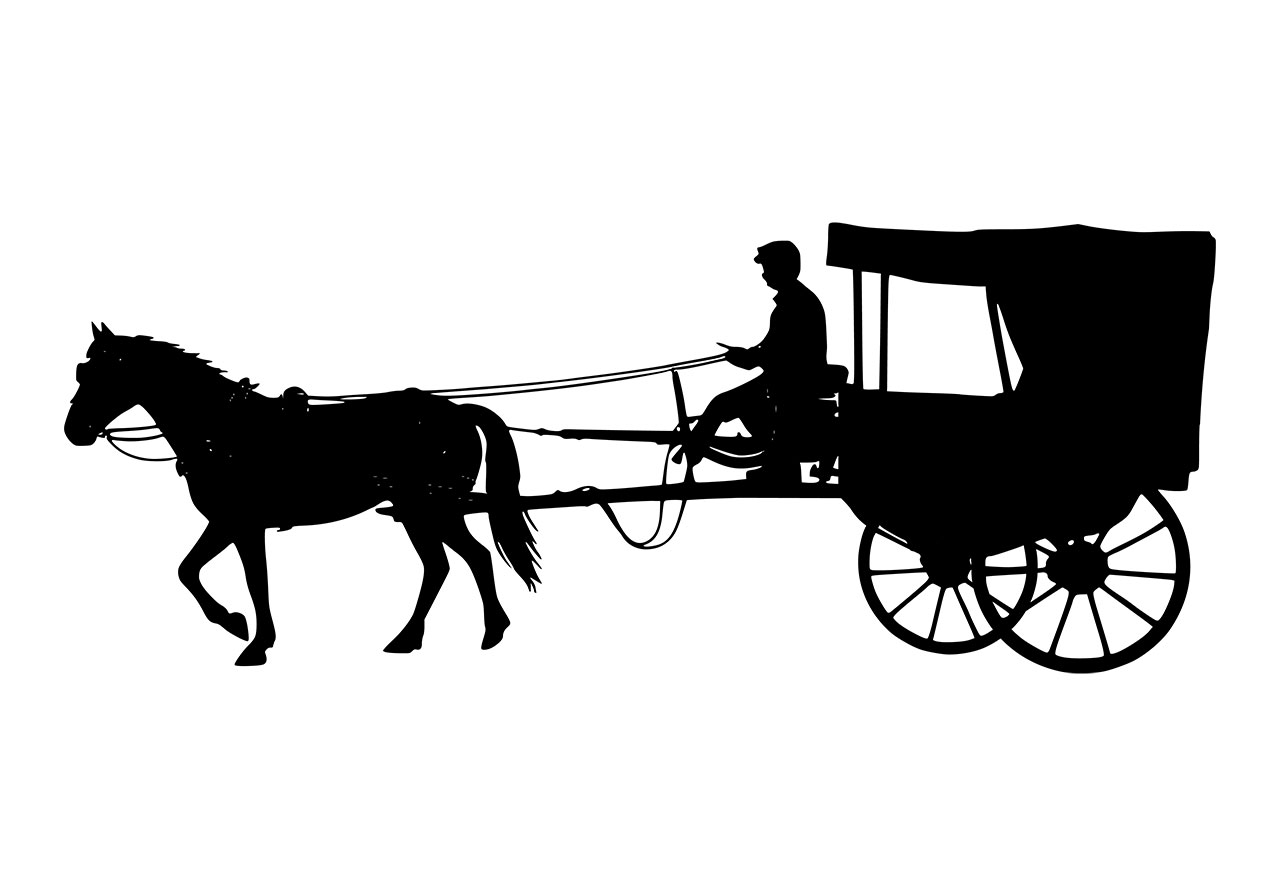 Horse-drawn cart vector graphic. Horse's cart clip art vector graphic. Horse-drawn cart line art vector graphic. Black and white one horse cart vector graphic. Vector graphic with CC0 license, best for a variety of projects, including designs, animations, and more.