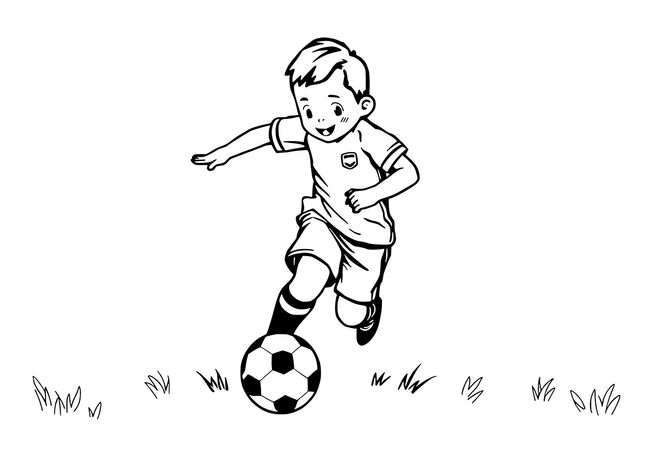 Kid clip art vector graphic. A cute little boy playing with a football clip art, line art vector graphic. A little boy playing soccer, black and white clip art vector graphic. A cute little boy clip art vector graphic. Vector graphic with CC0 license, best for a variety of projects, including designs, animations, and more.