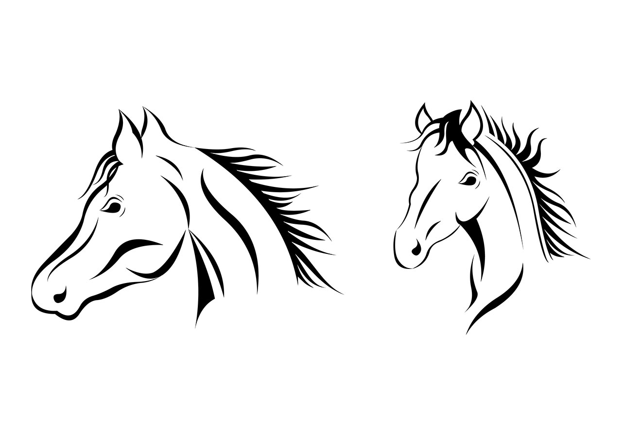 Line art, horse vector graphic. Horse's head line art vector graphic. Black and white horse's face clip art vector graphic. Set of horse head design clip art vector graphic. Vector graphic with CC0 license, best for a variety of projects, including designs, animations, and more.