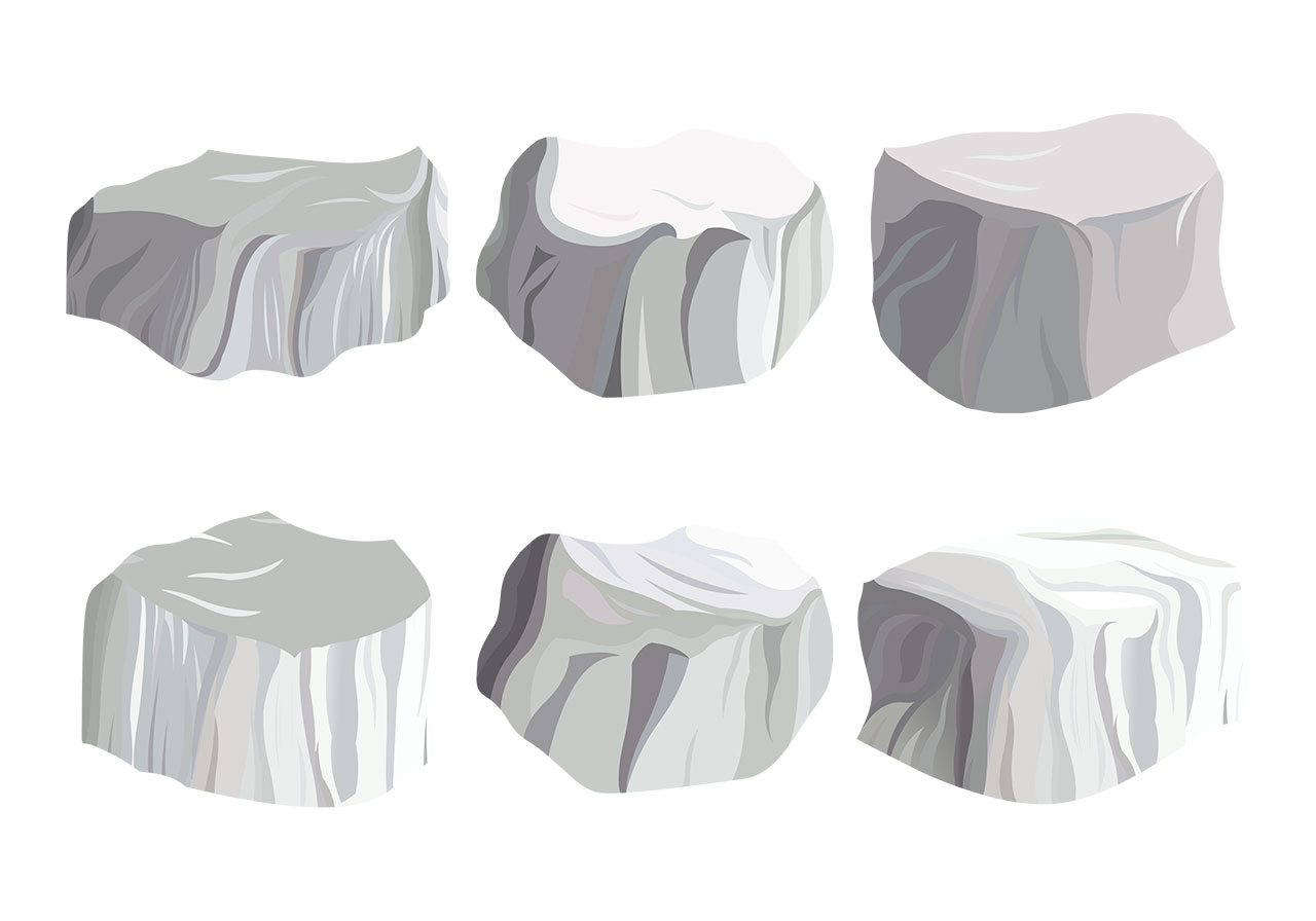 Marble, stone, rock vector graphic. Set of white marble rocks, stones, boulders vector graphic. Beautiful rocks, stones with texture vector graphic. Set of six white marble rock vector graphics. Vector graphic with CC0 license, best for a variety of projects, including designs, animations, and more.