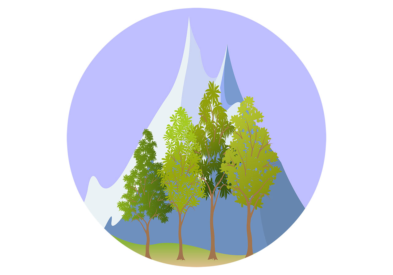Mountain icon, logo vector graphic. Logo, icon design vector graphic. Mountain with trees logo, icon vector graphic. Landscape logo, icon design vector graphic. Vector graphic with CC0 license, best for a variety of projects, including designs, animations, and more.