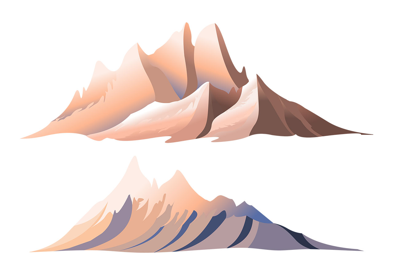 Mountain, peak, hill vector graphic. Set of mountains, hills, peaks vector graphic. Two distinct mountain ranges vector graphic. Set of two brown mountains vector graphic. Vector graphic with CC0 license, best for a variety of projects, including designs, animations, and more.