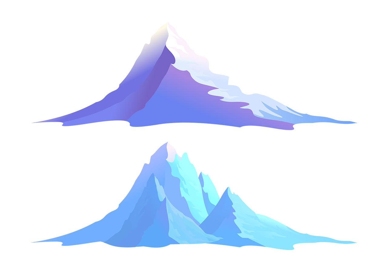 Mountain ranges, hills vector graphic. Set of mountains, hills, peaks vector graphic. Snow mountain ranges vector graphic. Two beautiful, distinct mountain ranges vector graphic. Vector graphic with CC0 license, best for a variety of projects, including designs, animations, and more.