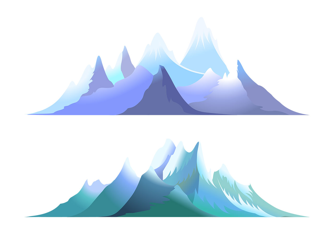 Mountain ranges, mountains vector graphic. Set of mountains, hills, peaks vector graphic. Two beautiful mountain ranges vector graphic. Snowy mountain vector graphic. Vector graphic with CC0 license, best for a variety of projects, including designs, animations, and more.