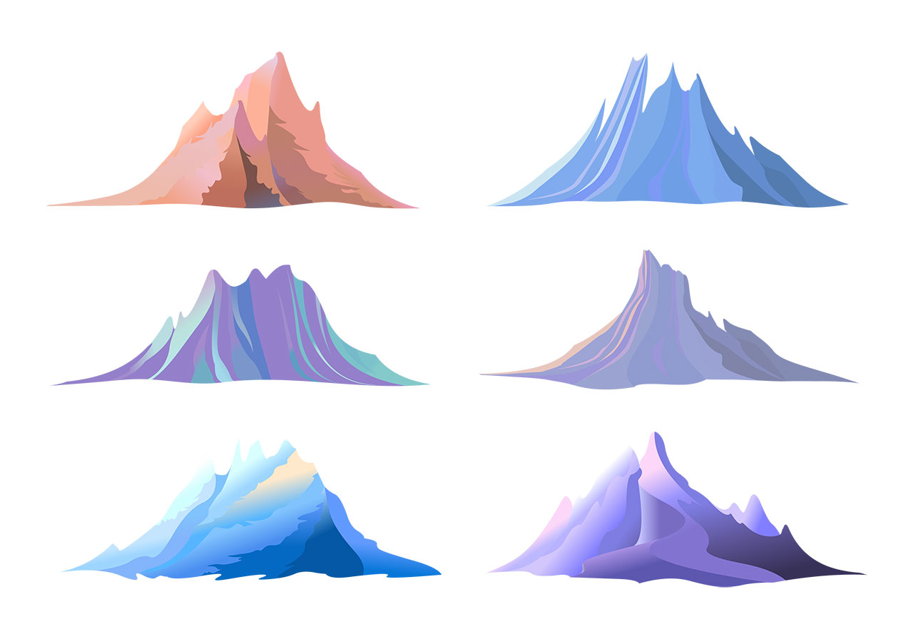 Mountain ranges, peak vector graphic. Set of mountains, hills, peaks vector graphic. Mountain ranges vector graphic. Vector graphic with CC0 license, best for a variety of projects, including designs, animations, and more.