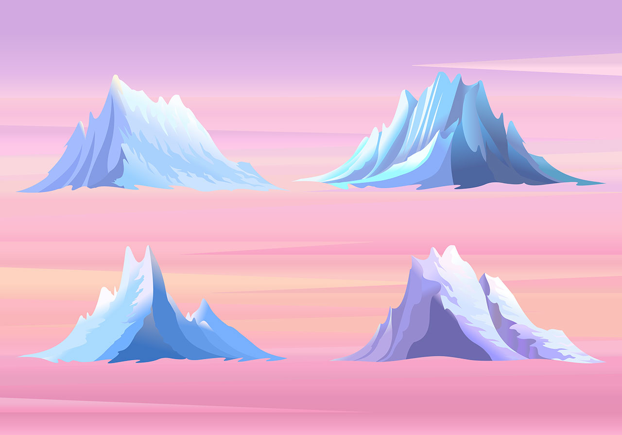 Mountain ranges, peaks vector graphic. Beautiful mountains, hills, peaks vector graphic. A set of four beautiful, distinct mountain ranges vector graphics. Vector graphic with CC0 license, best for a variety of projects, including designs, animations, and more.