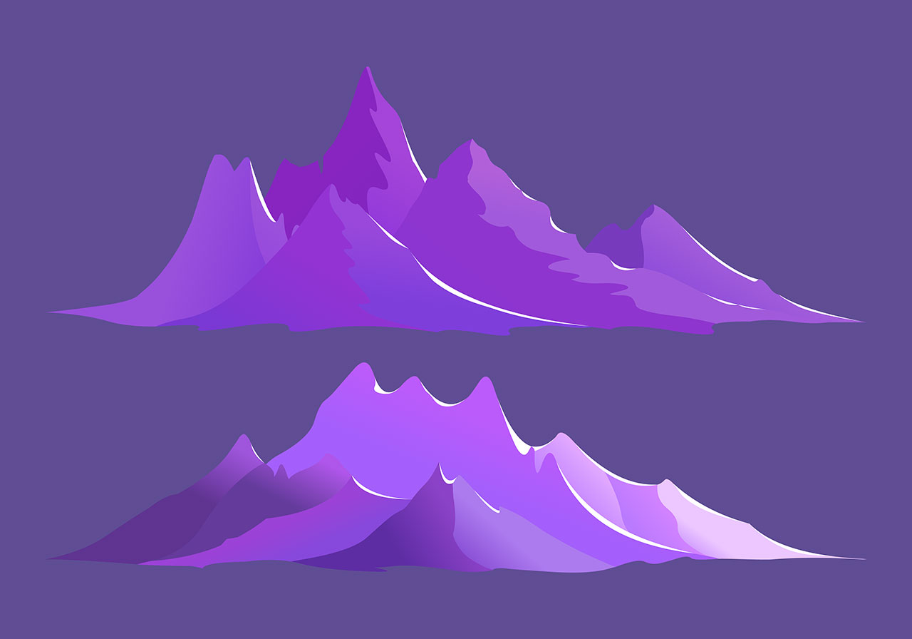 Mountains, peaks, hills vector graphic. Set of beautiful mountains at a moonlit night vector graphic. Two distinct, stylized snow mountain ranges at a moonlit night vector graphic. Vector graphic with CC0 license, best for a variety of projects, including designs, animations, and more.
