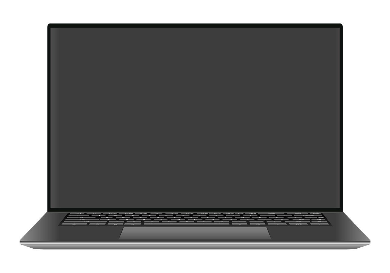 Notebook, laptop, computer vector graphic. A laptop is presented in an open state, with the screen tilted upwards, facing the viewer vector graphic. A close-up of a laptop computer, notebook vector graphic. Vector graphic with CC0 license, best for a variety of projects, including designs, animations, and more.