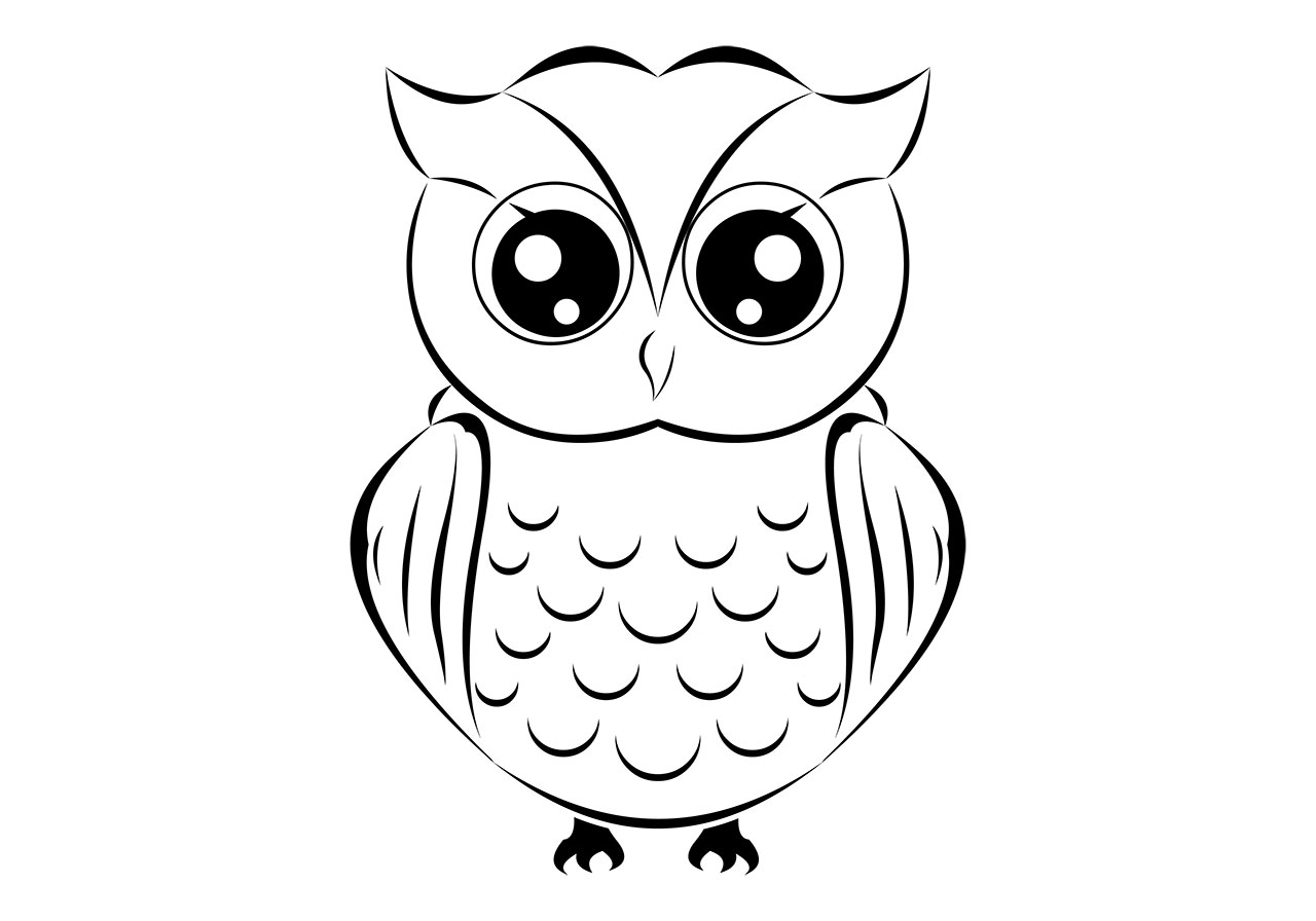 Owl clip art vector graphic. Cute cartoon owl line art vector graphic. A stylized owl clip art vector graphic. Black and white cute owl, animal, bird clip art vector graphic. Vector graphic with CC0 license, best for a variety of projects, including designs, animations, and more.
