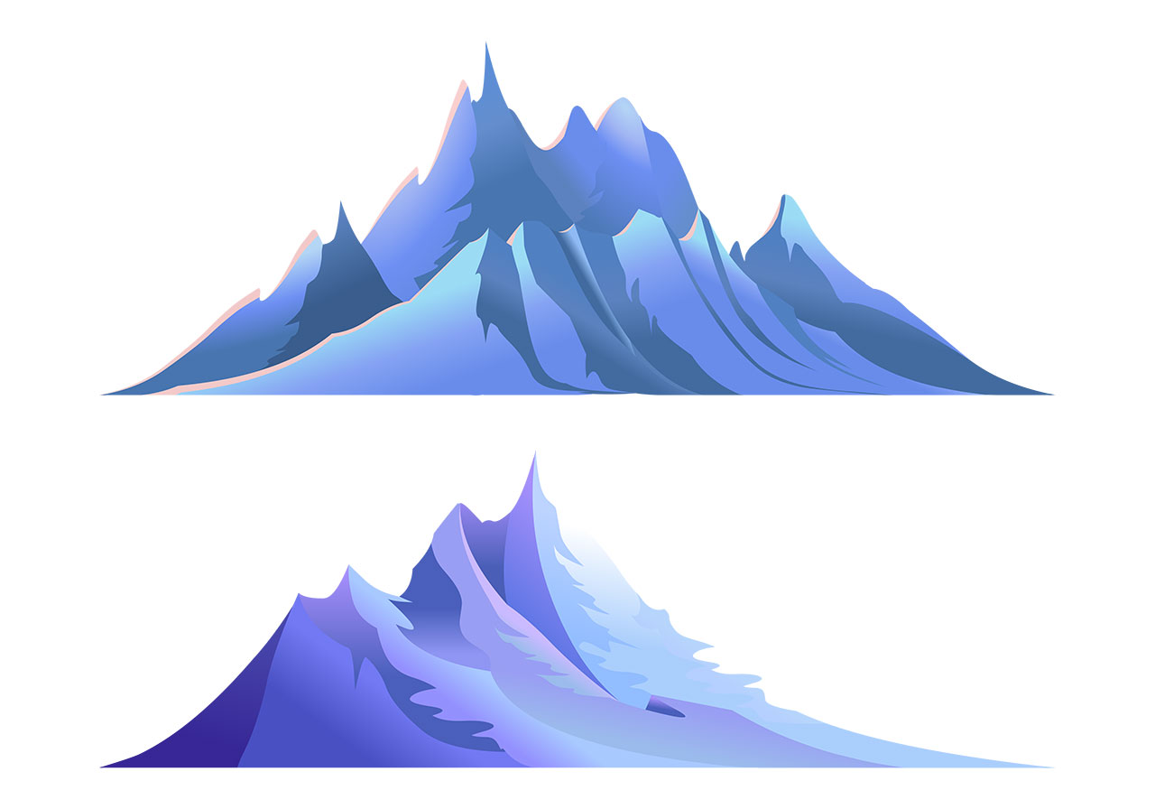 Peaks, mountain range vector graphic. Set of mountains, peaks, hills vector graphic. Blue hills, mountains, peaks vector graphic. Two distinct mountain ranges vector graphic. Vector graphic with CC0 license, best for a variety of projects, including designs, animations, and more.